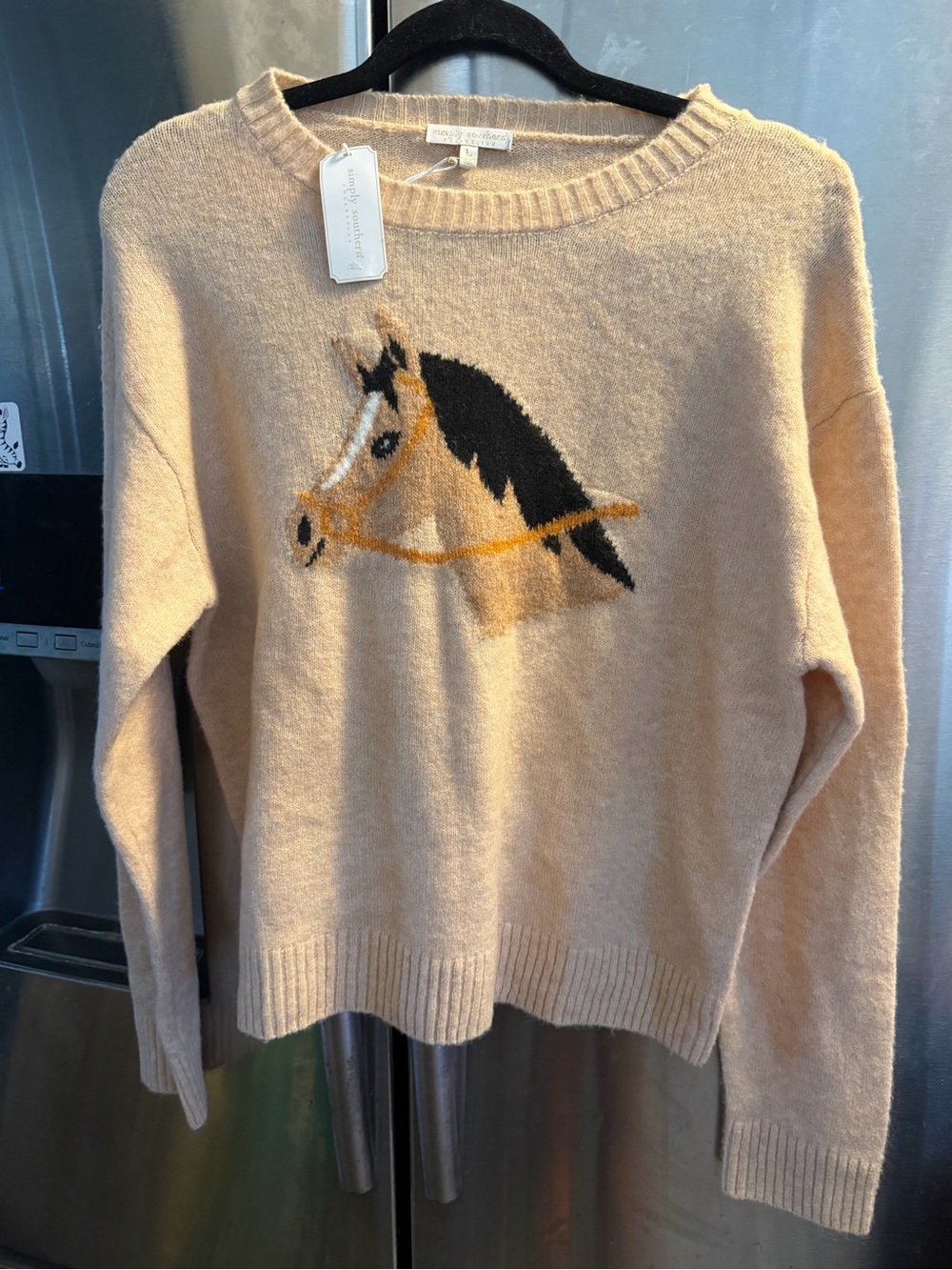 Simply Southern Beige Horse Intarsia Crewneck Sweater